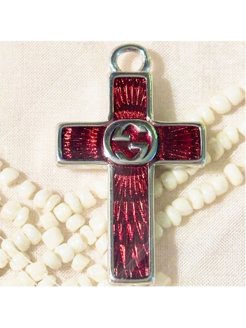 Luxury Stamped Red Cross Silvertone Pendant NWOT